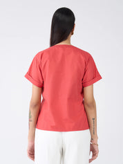 Mulled Wine Pleated Top-Candy Red