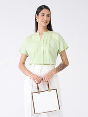 Mulled Wine Pleated Top-Fresh Green