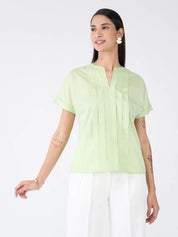 Mulled Wine Pleated Top-Fresh Green