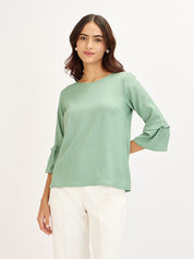 Fig Fizz-Mint Flounced Sleeves Top - Mint