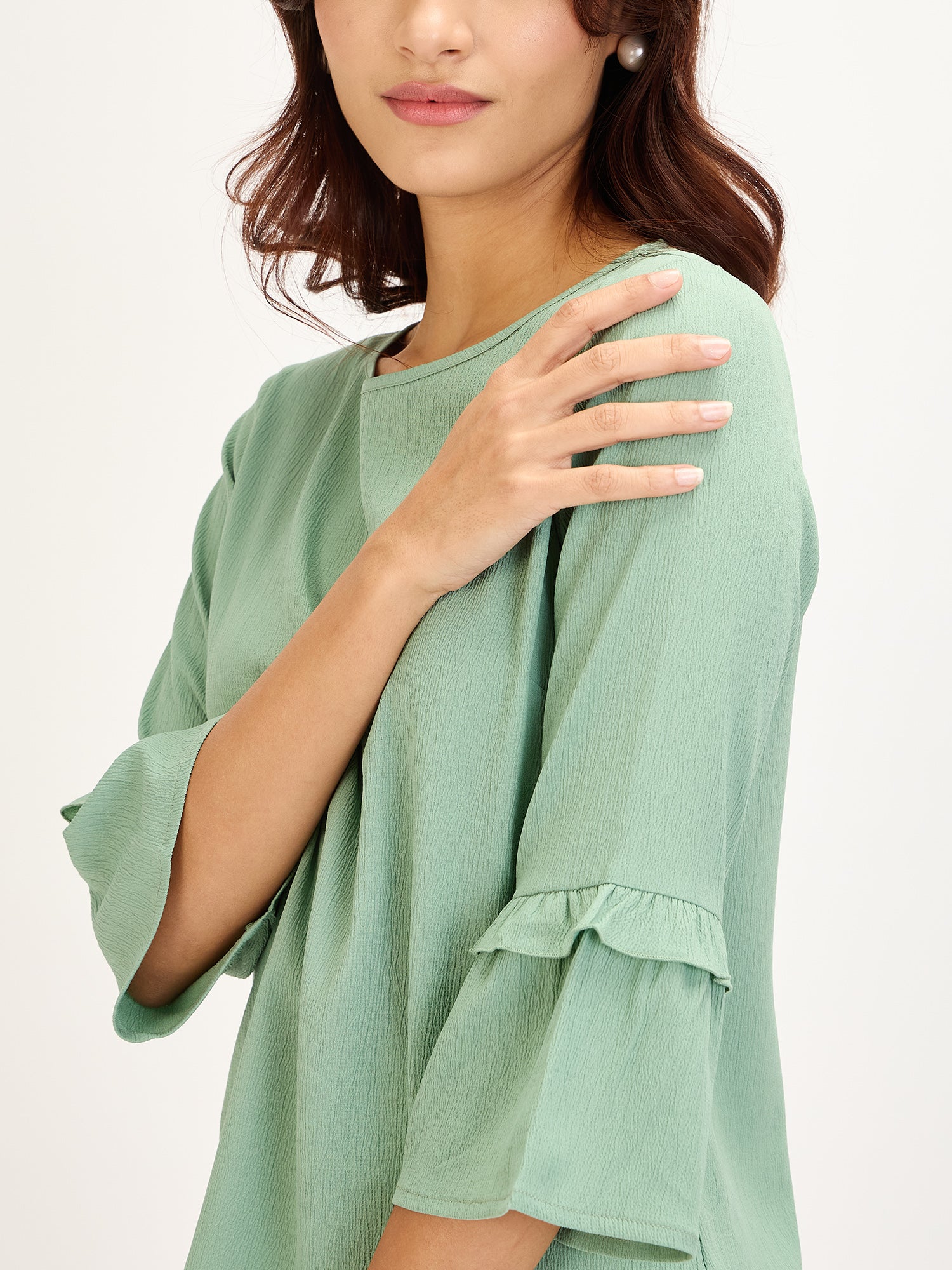 Fig Fizz-Mint Flounced Sleeves Top - Mint