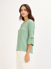 Fig Fizz-Mint Flounced Sleeves Top - Mint