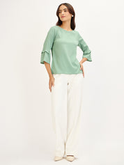 Fig Fizz-Mint Flounced Sleeves Top - Mint