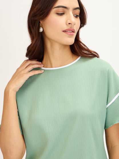 Gooseberry Slush Contrast Piping Top-Mint