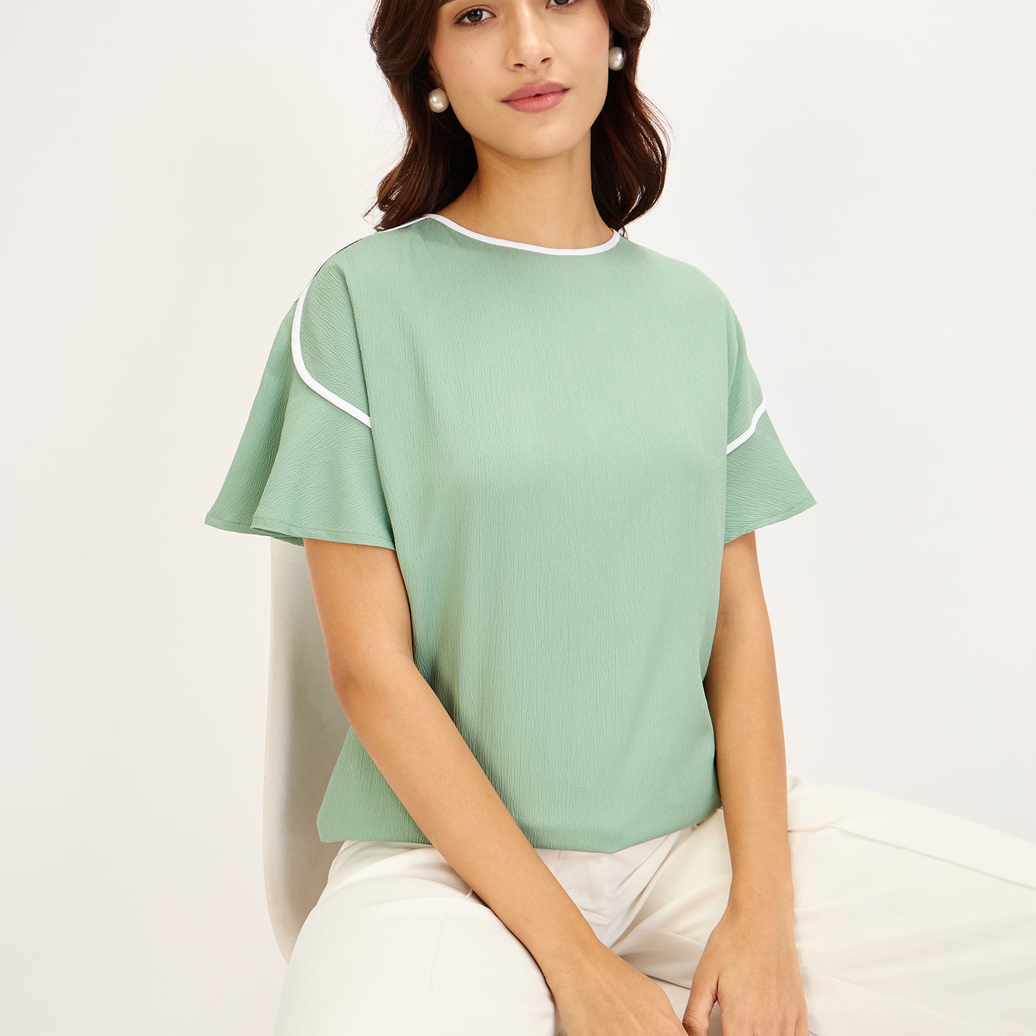 Gooseberry Slush Contrast Piping Top-Mint