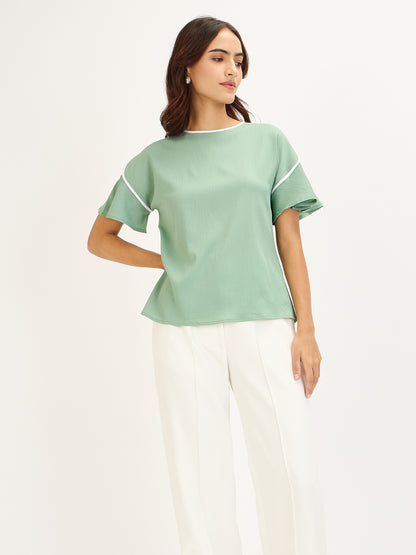 Gooseberry Slush Contrast Piping Top-Mint