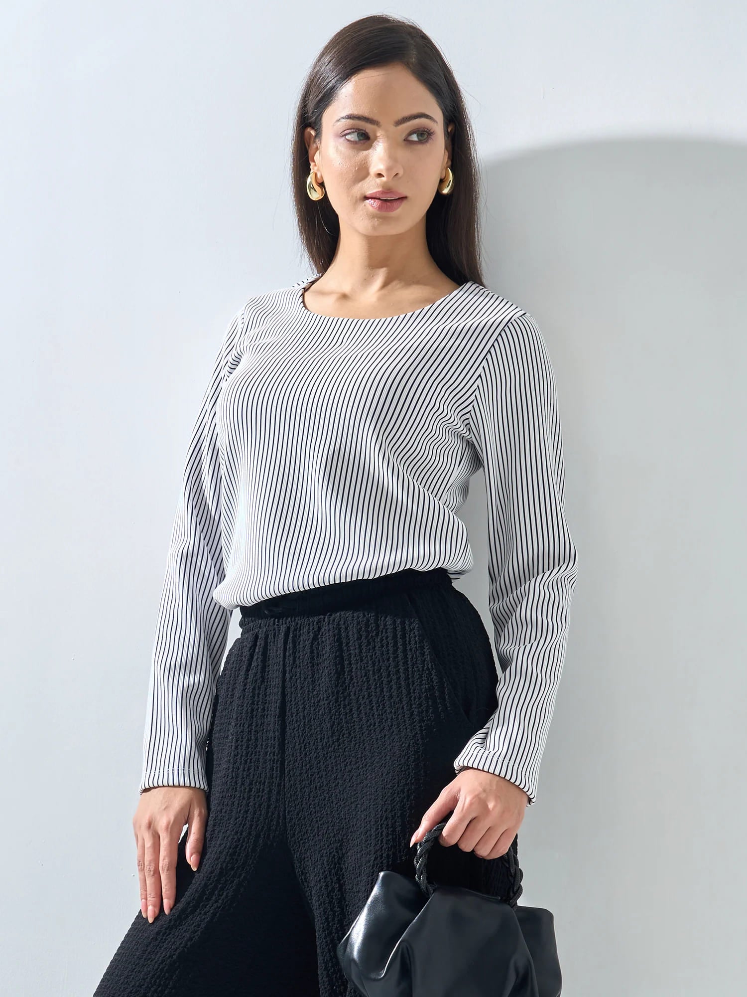 Nixie Scoop Neck Striped Top -Black & White