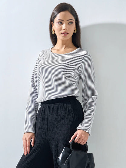 Nixie Scoop Neck Striped Top -Black &amp; White