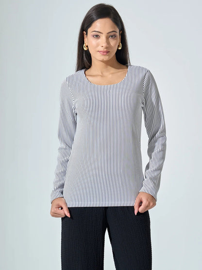 Nixie Scoop Neck Striped Top -Black &amp; White