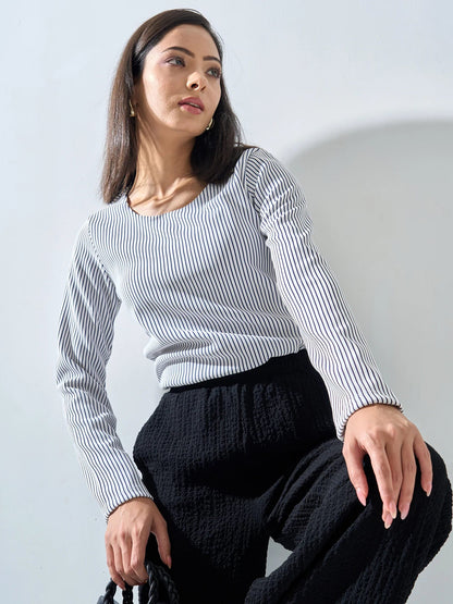 Nixie Scoop Neck Striped Top -Black &amp; White