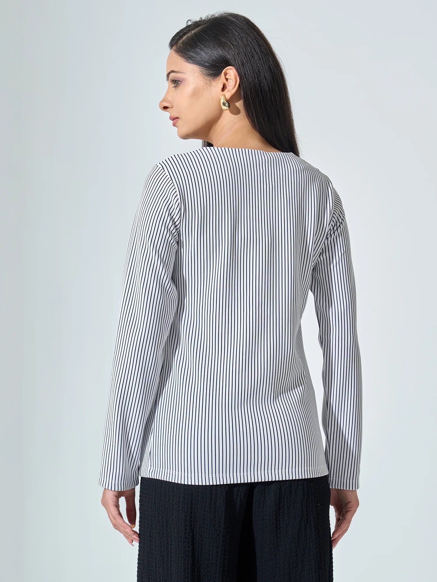 Nixie Scoop Neck Striped Top -Black & White