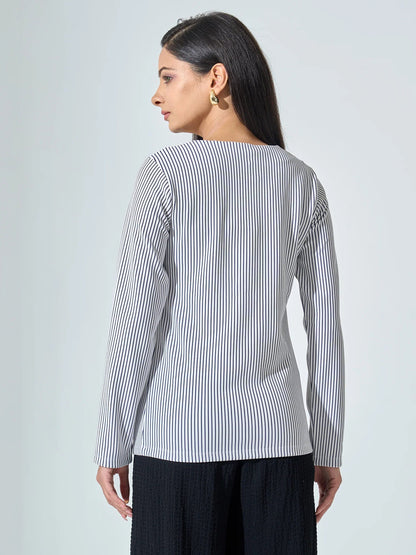 Nixie Scoop Neck Striped Top -Black &amp; White