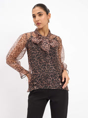 Dion Animal Print Organza Top with Camisole - Multi