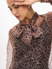 Dion Animal Print Organza Top with Camisole - Multi