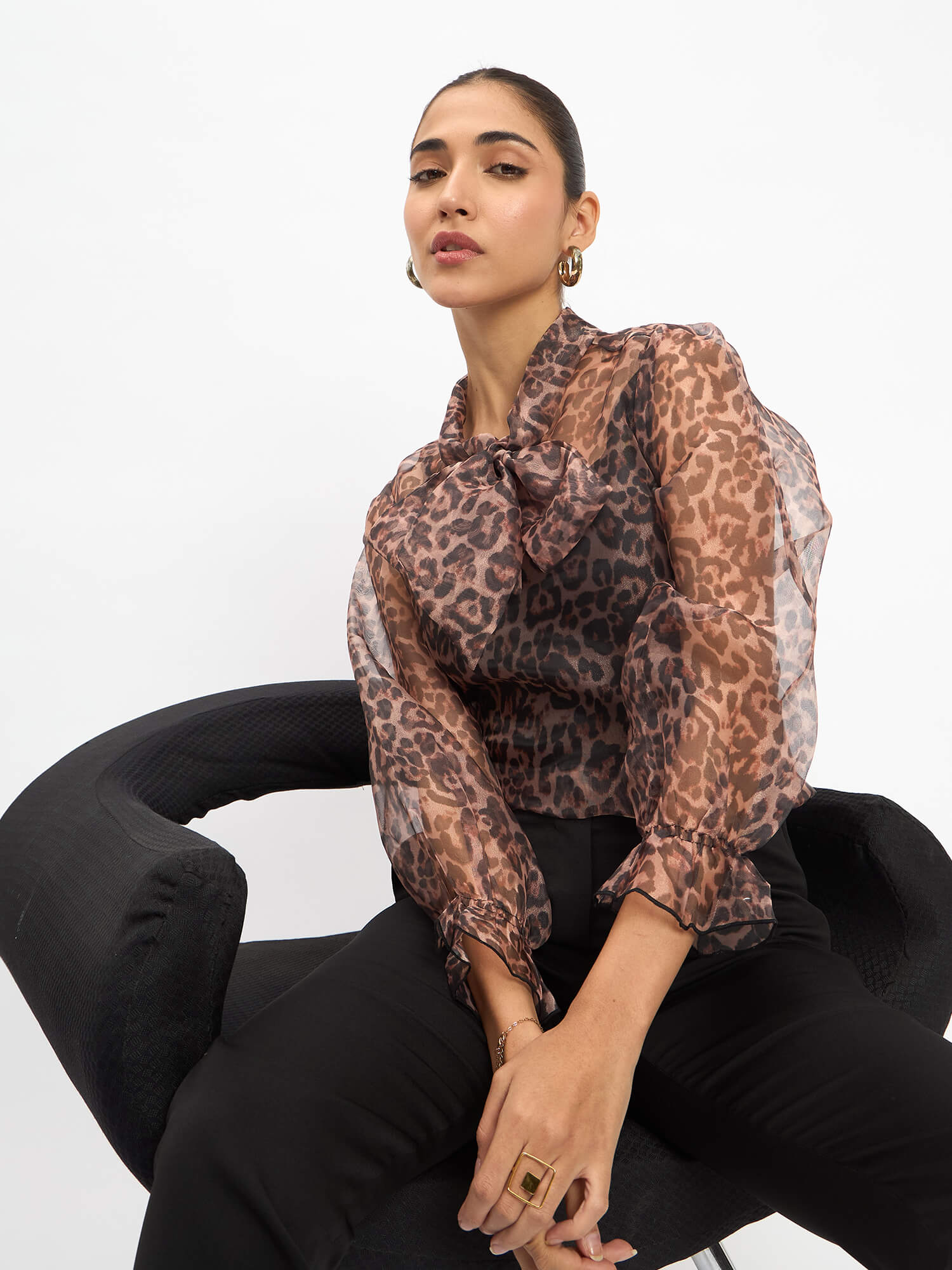 Dion Animal Print Organza Top with Camisole - Multi