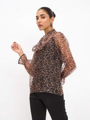 Dion Animal Print Organza Top with Camisole - Multi