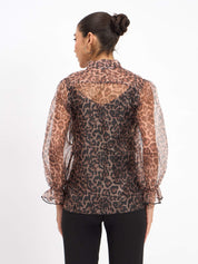 Dion Animal Print Organza Top with Camisole - Multi