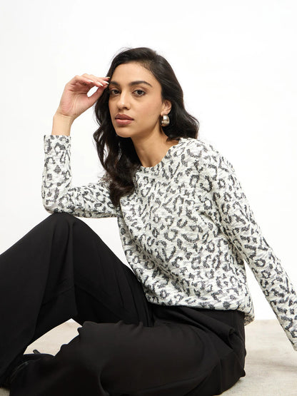 Yule Jacquard Pattern Knit Top - Black &amp; White