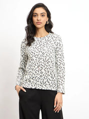 Yule Jacquard Pattern Knit Top - Black & White