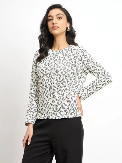 Yule Jacquard Pattern Knit Top - Black &amp; White