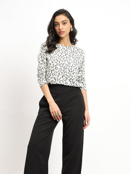 Yule Jacquard Pattern Knit Top - Black &amp; White