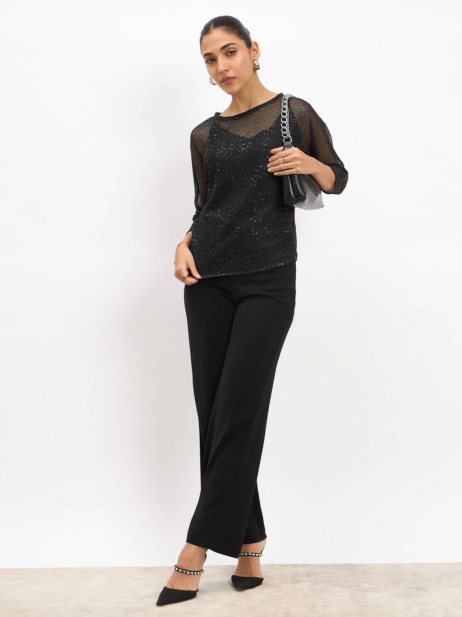 Eileen Dolman Sleeve Top -Black