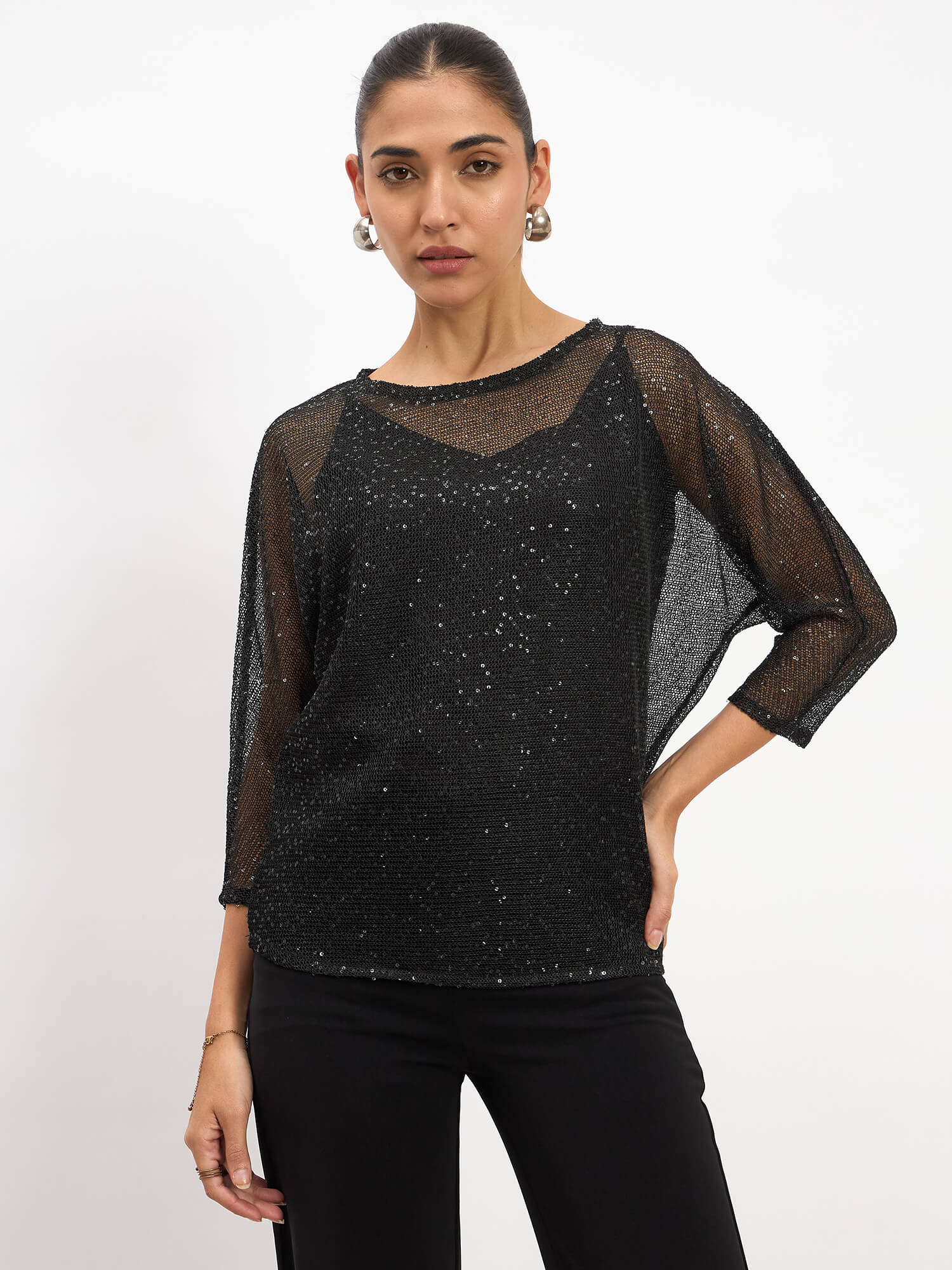 Eileen Dolman Sleeve Top -Black