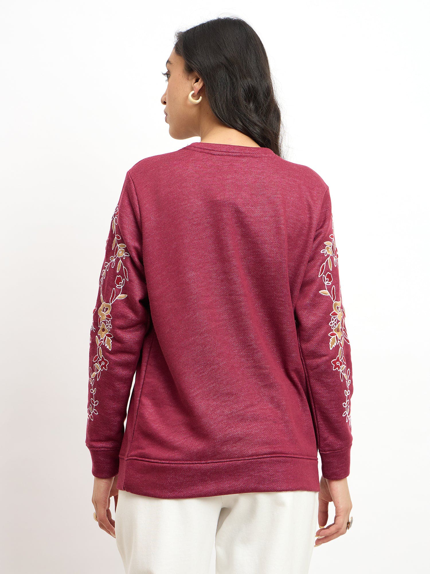 Vinia Embroidered Sleeve Sweatshirt - Wine