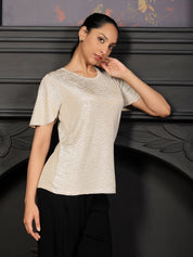 Zina Flared Sleeve Plisse Top - Gold