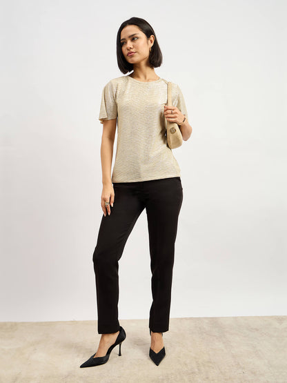 Zina Flared Sleeve Plisse Top - Gold