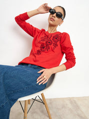 Astrid Embroidered Sweatshirt - Red