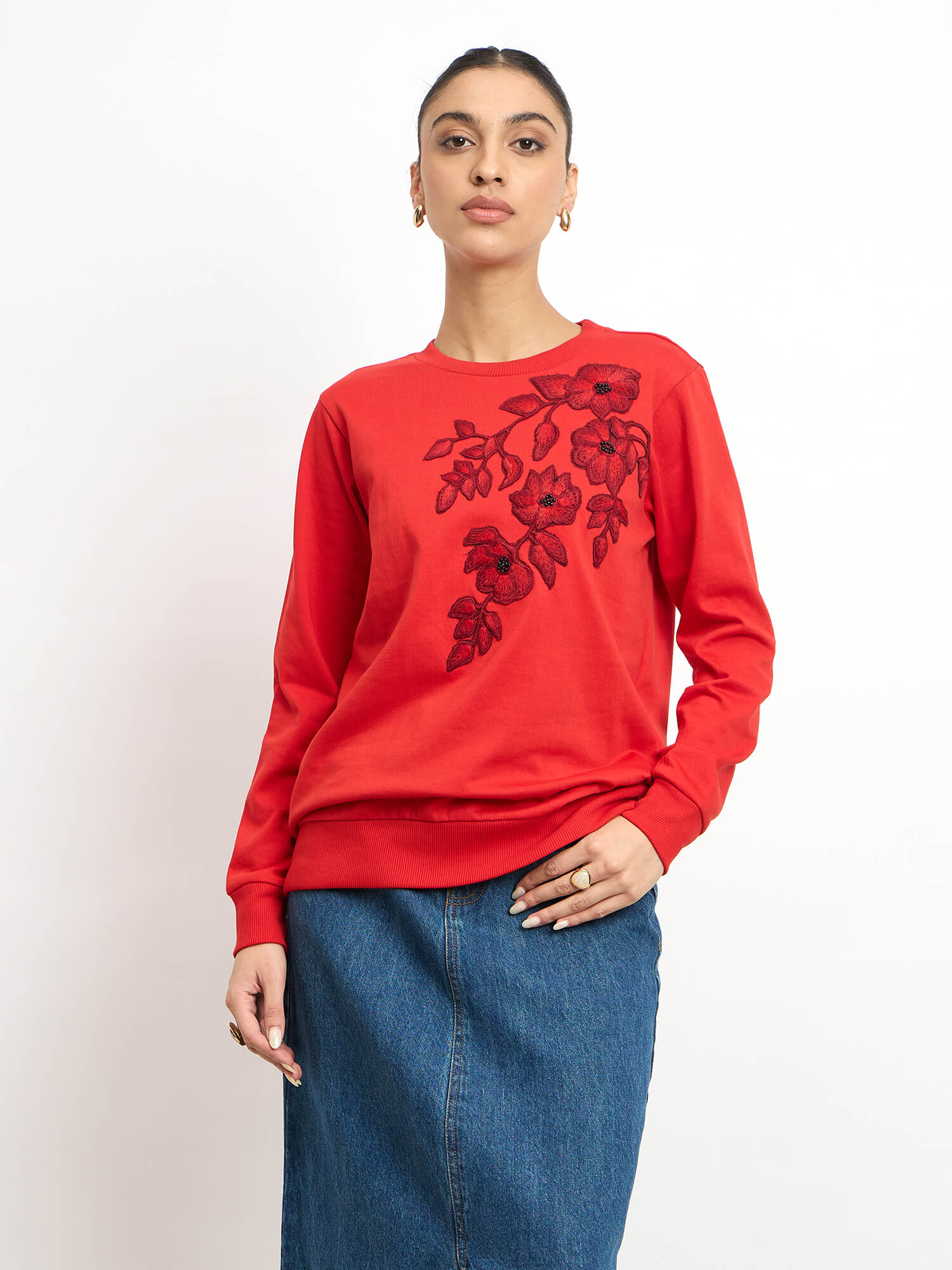 Astrid Embroidered Sweatshirt - Red