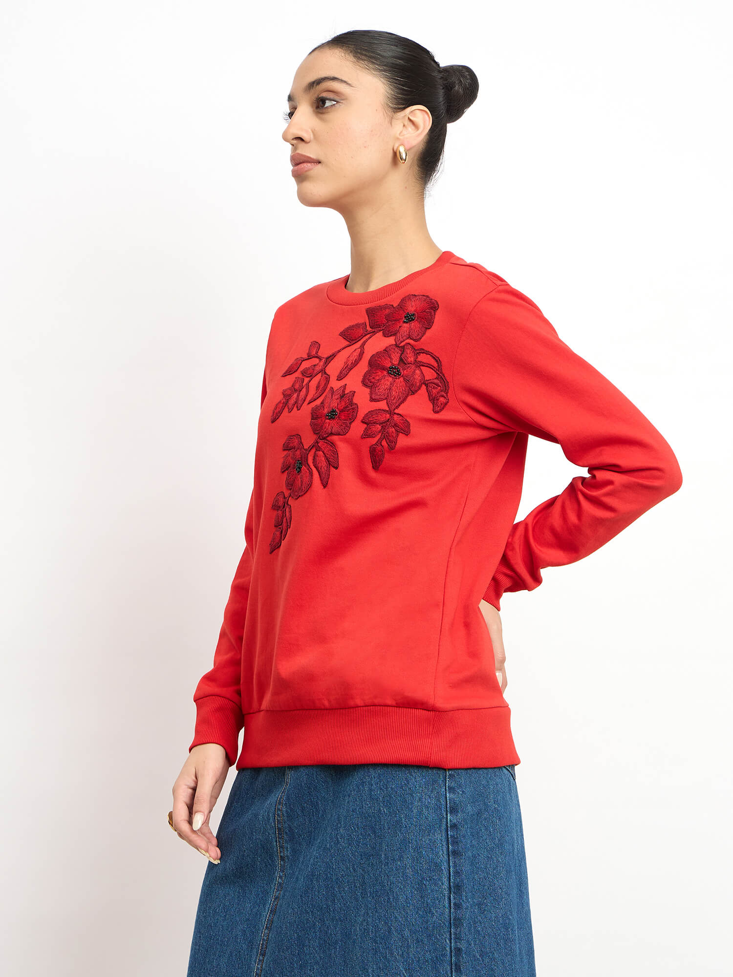 Astrid Embroidered Sweatshirt - Red