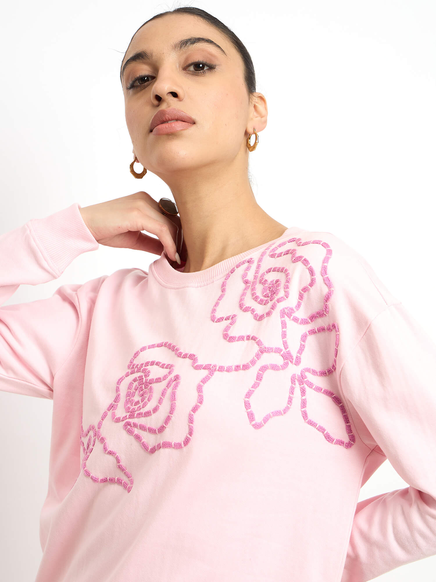 Tiana Embroidered Sweatshirt - Pink