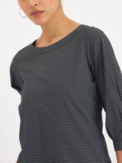 Nectarine Puffed Sleeves Top - Black Geo