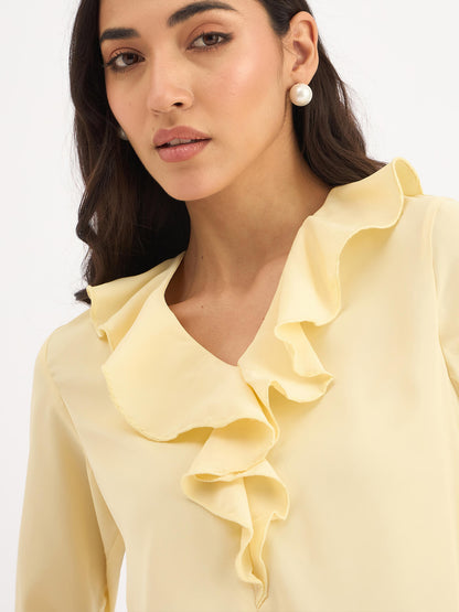 Midnight Kiss Ruffled Neckline Top-Yellow