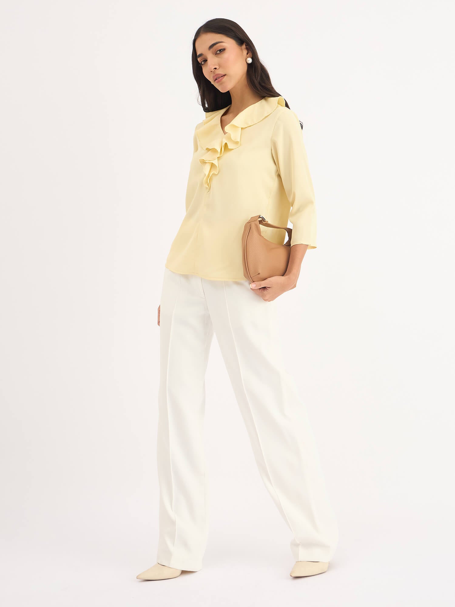 Midnight Kiss Ruffled Neckline Top-Yellow