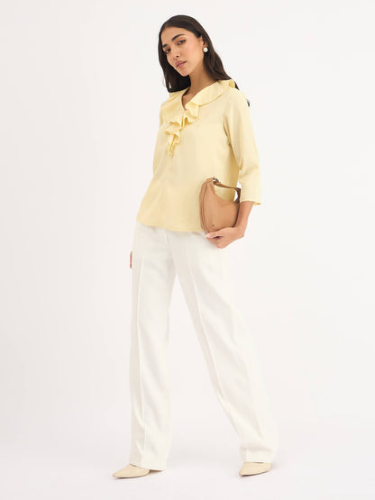 Midnight Kiss Ruffled Neckline Top-Yellow
