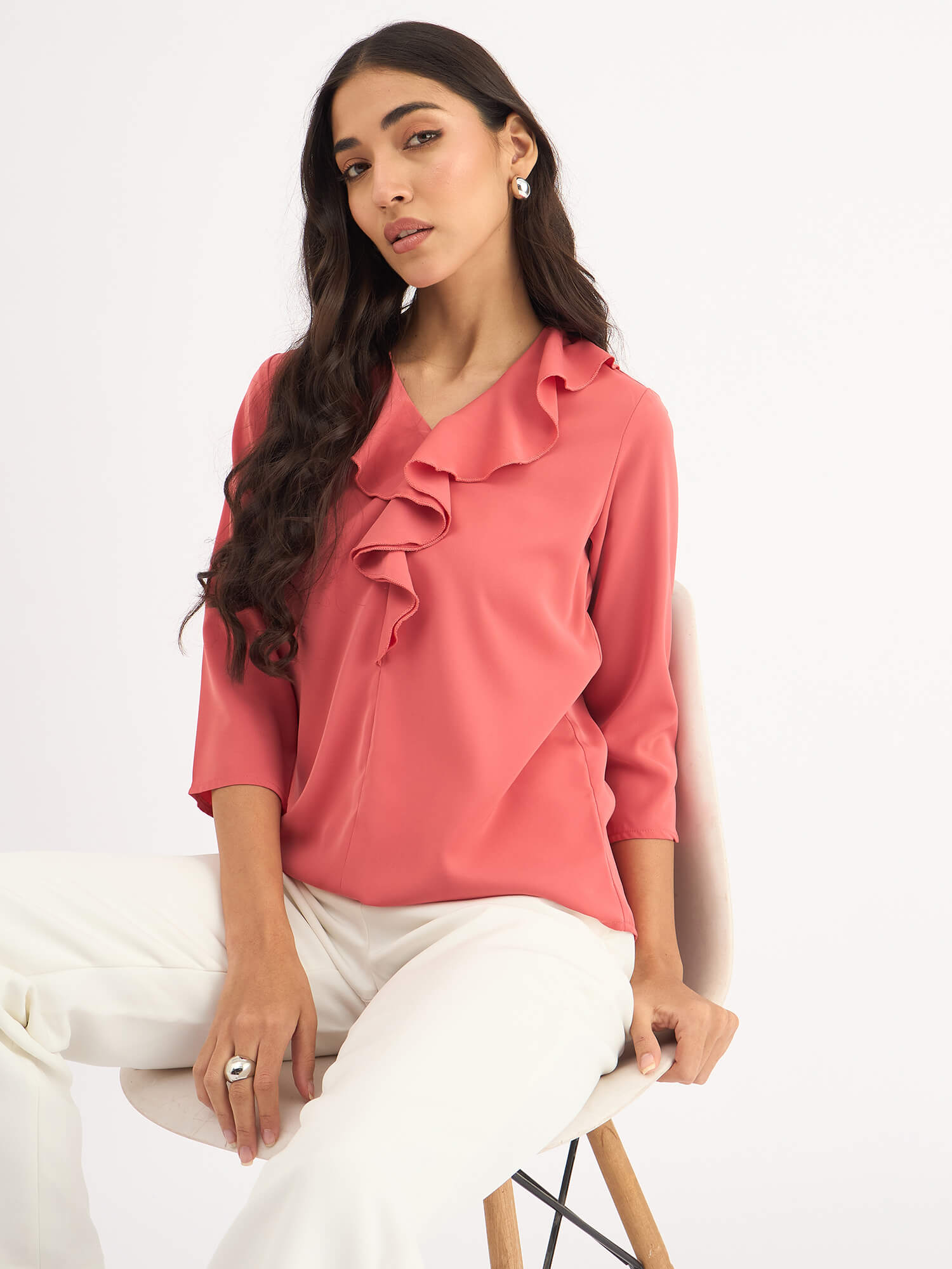 Midnight Kiss Ruffled Neckline Top - Dark Peach