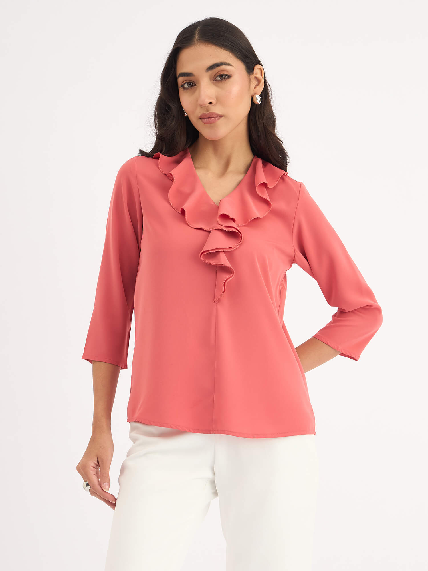 Midnight Kiss Ruffled Neckline Top - Dark Peach