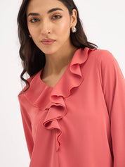 Midnight Kiss Ruffled Neckline Top - Dark Peach