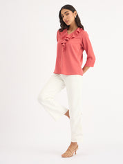 Midnight Kiss Ruffled Neckline Top - Dark Peach