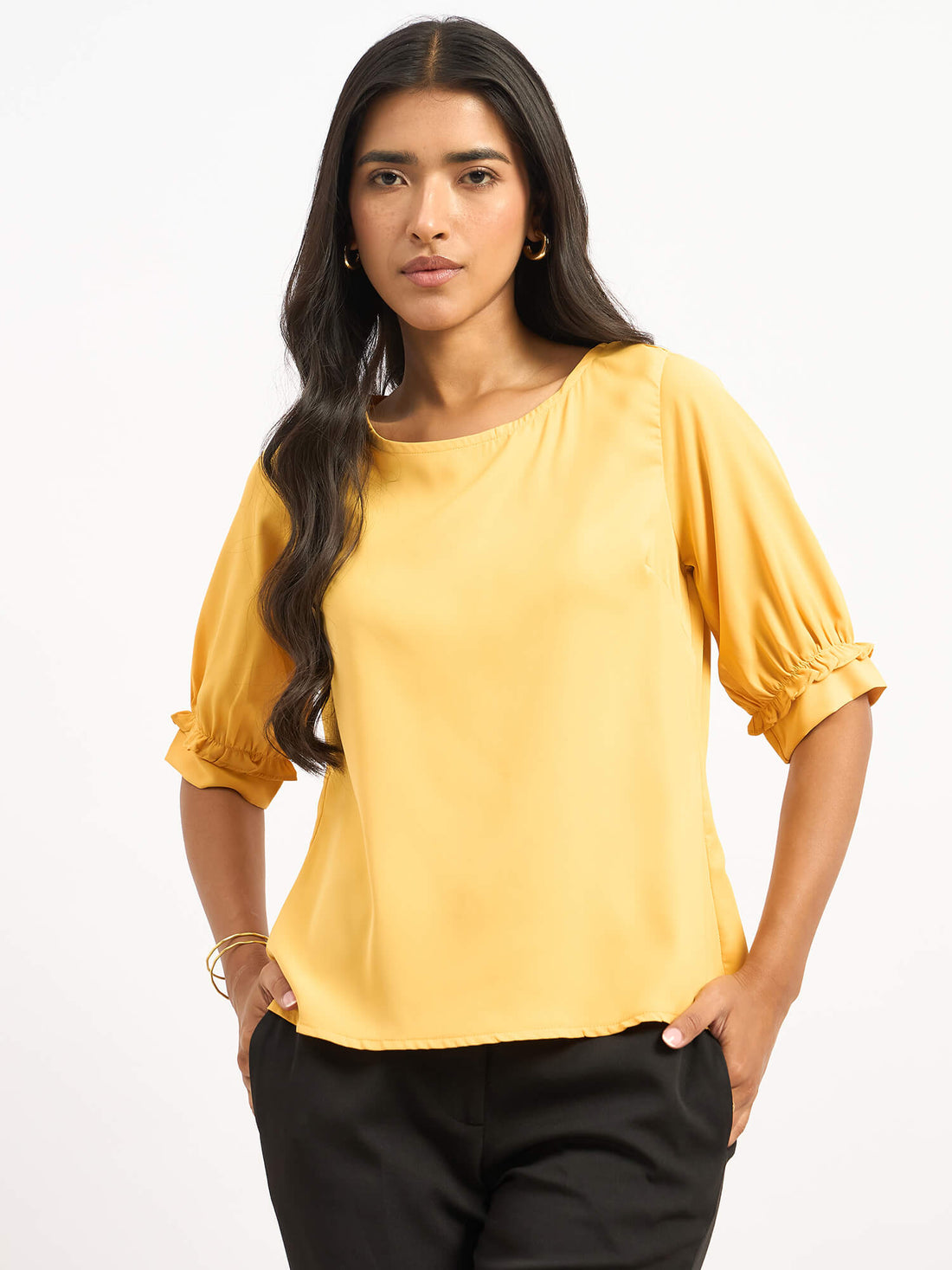 Arctic Mimosa Ruffle Sleeves Top - Yellow