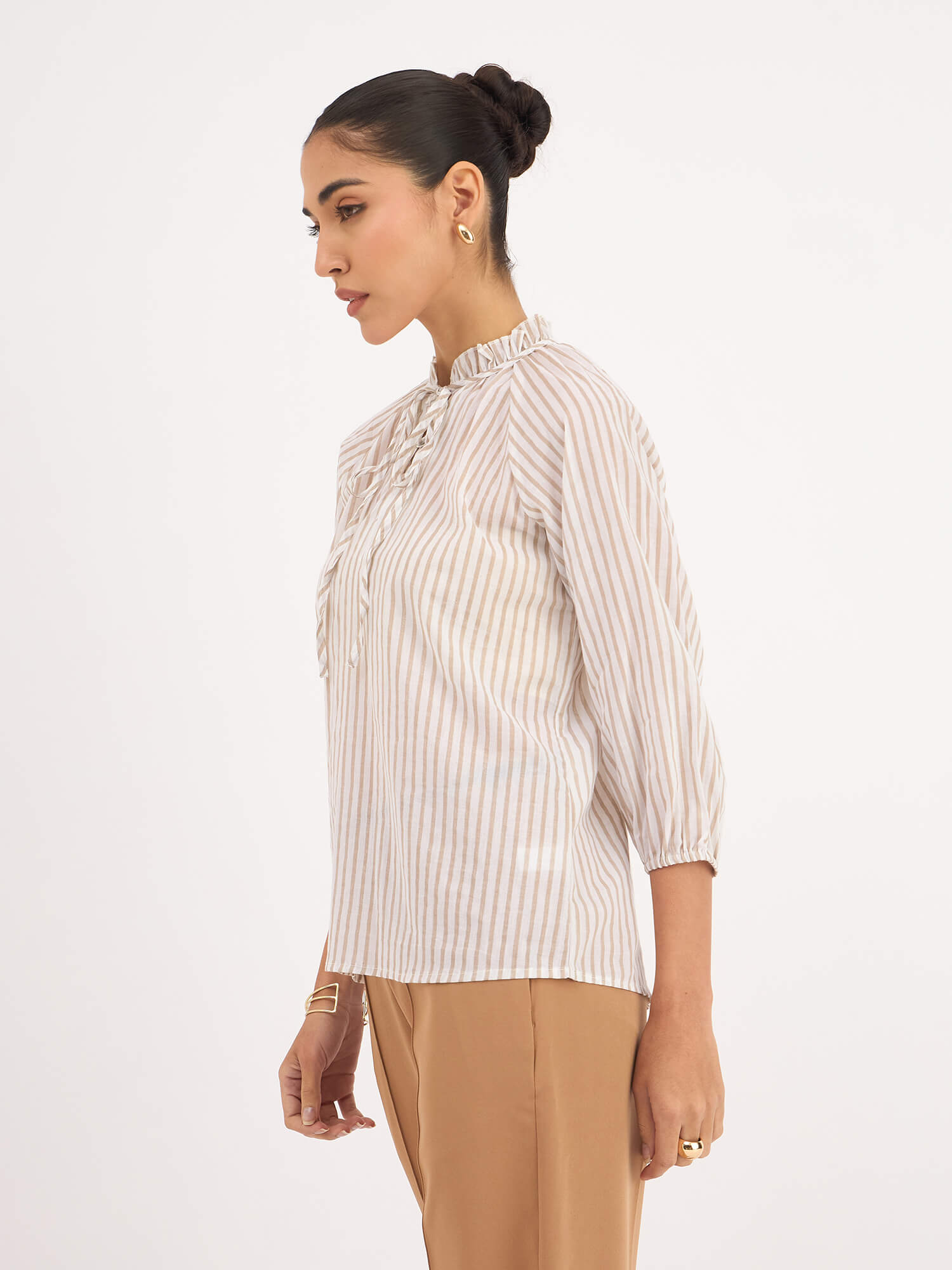 Jenna Raglan Sleeve Stripes Top - Beige