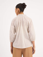 Jenna Raglan Sleeve Stripes Top - Beige