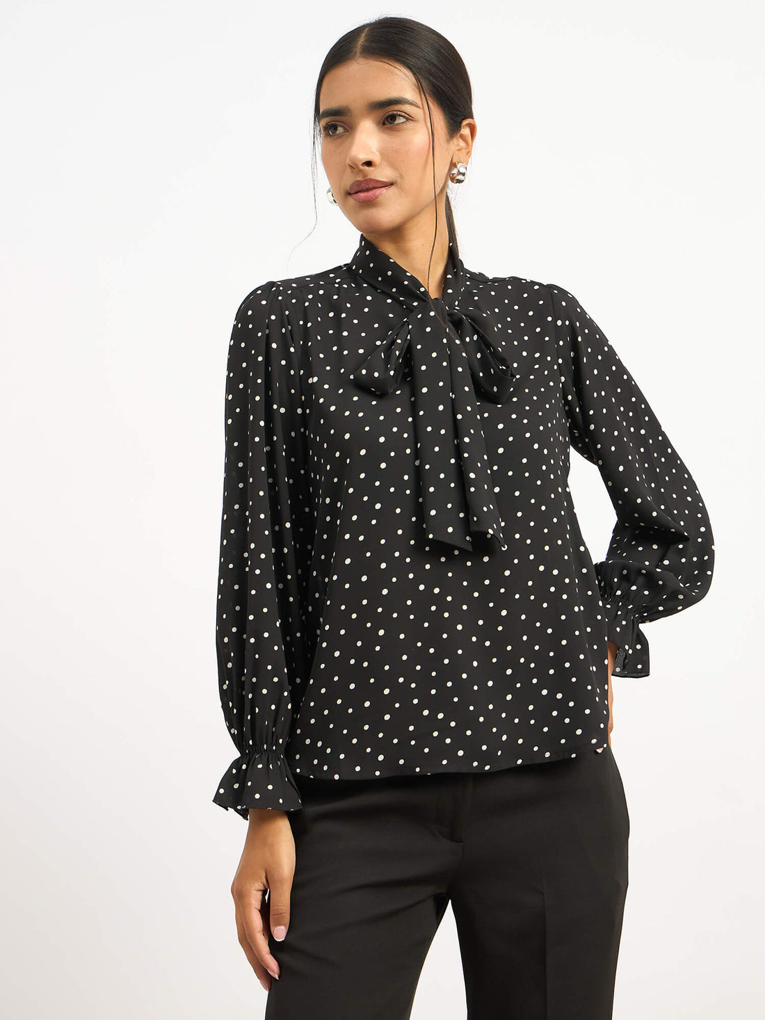 Dion Tie Up Blouse - Black Polka