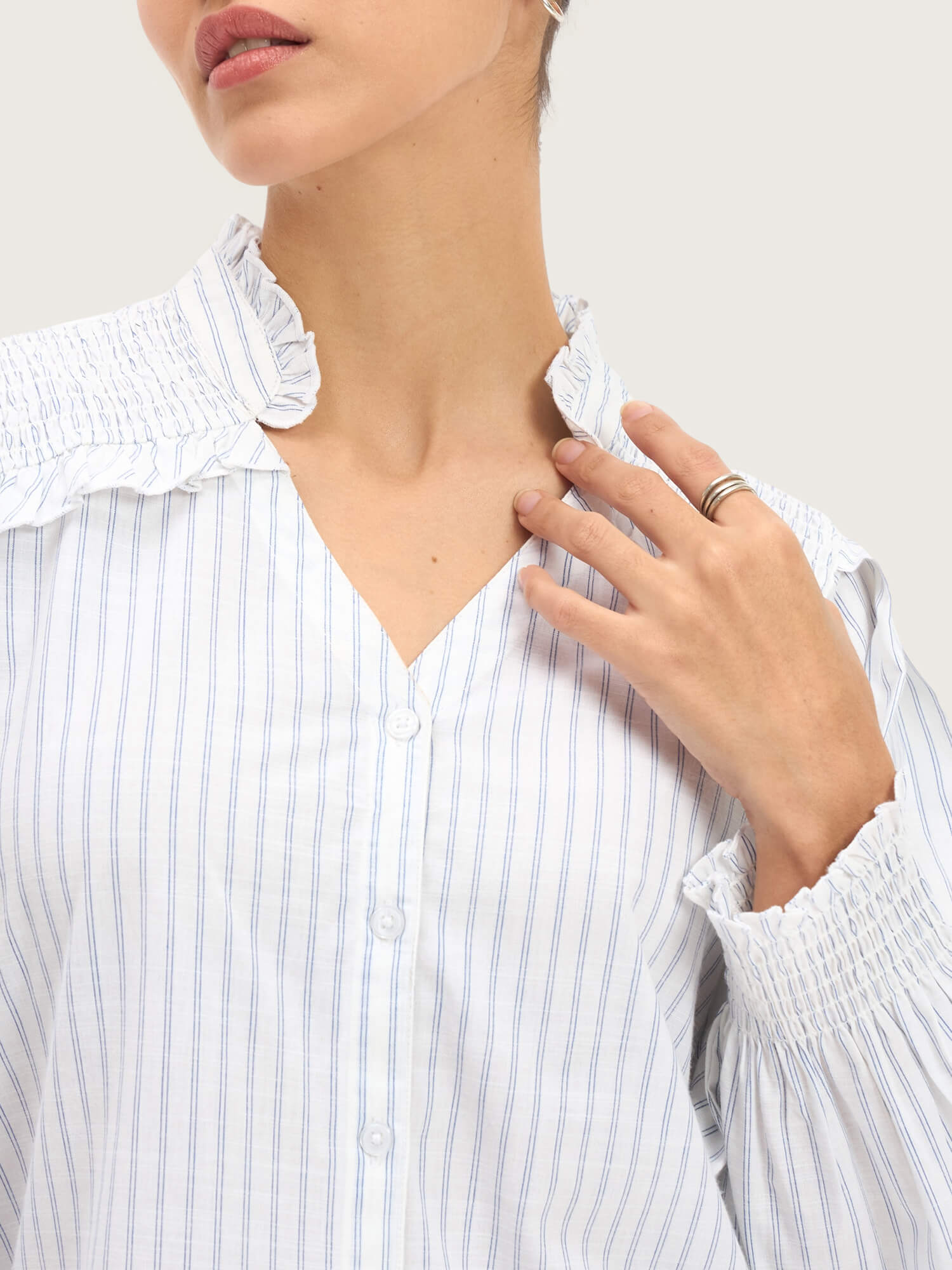 Mabel Striped Button Down Top - Blue Stripes