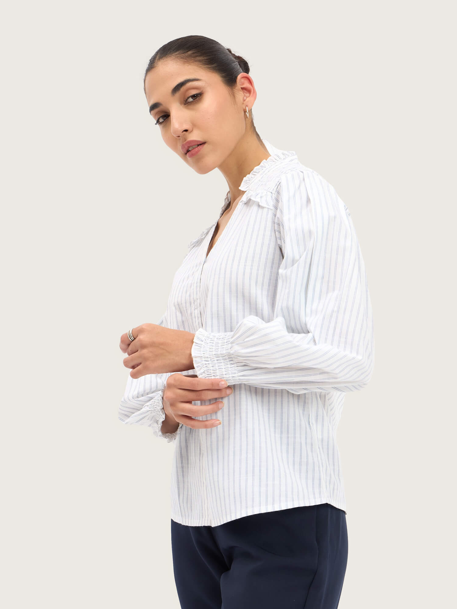 Mabel Striped Button Down Top - Blue Stripes - SALT Attire
