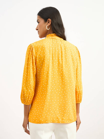 Zebi Tie-up Ruffled Neck Top - Yellow