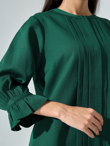Panache Front pleated top with ruffle sleeves - Forest Green